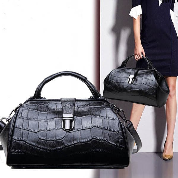 Retro Crocodile Embossed Large Capacity Genuine Leather Doctor Bag - Luxury Women's Handbag & Shoulder Bag For Commuting