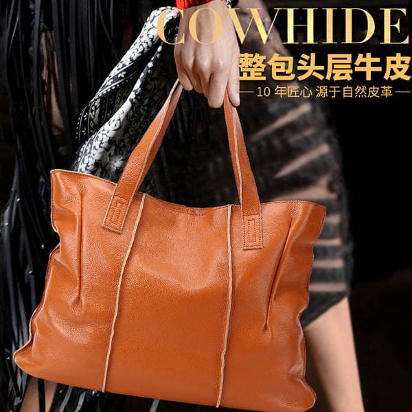 Retro Large Women's Bag 2025 New Top Grain Cowhide Shoulder Bag Niche Tote Bag High Capacity Genuine Leather Handbag