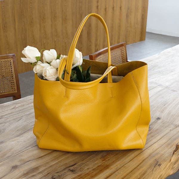 2026 New Women's Top Grain Cowhide Large Capacity Tote Bag Genuine Leather Simple Soft Leather Handbag Shoulder Bag