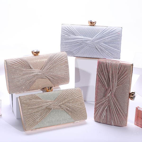 Cross-border New European & American Evening Bag Women's Solid Color Pleated Clutch Box PU Leather Party Evening Bag