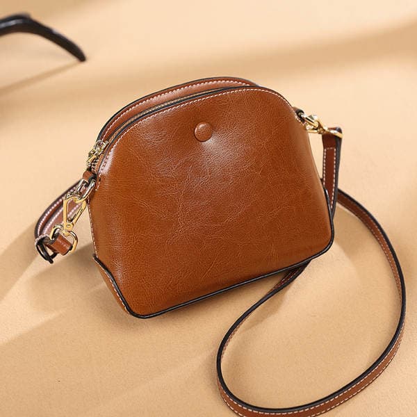 Hong Kong Style Women's Oil Wax Leather Handbag