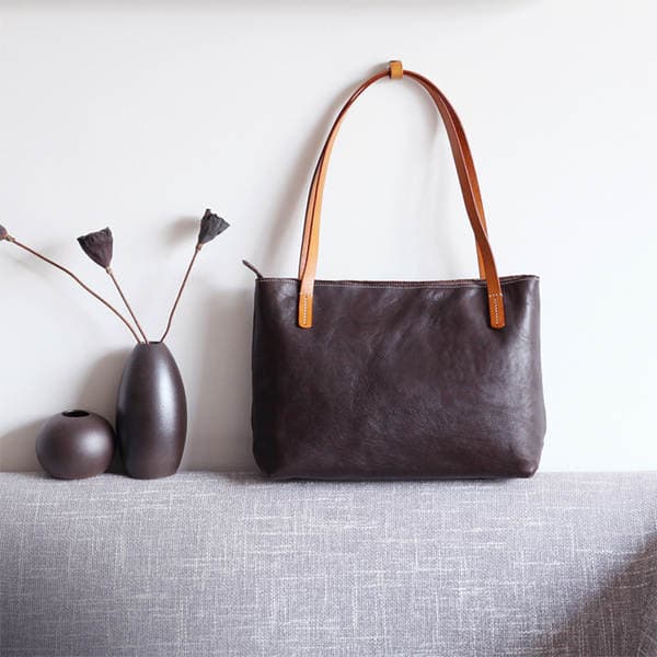 2025 New Genuine Leather Women's Handbag Horizontal Commuter Tote Bag Top Grain Cowhide Vegetable Tanned Leather Handmade Bag