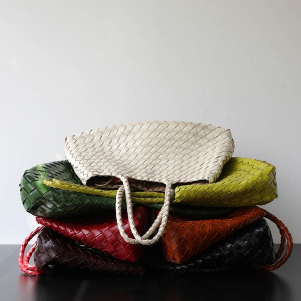 Niche Luxury Full Grain Cowhide Hand-Woven Basket Bag Retro Artistic Versatile Handbag Underarm Bag