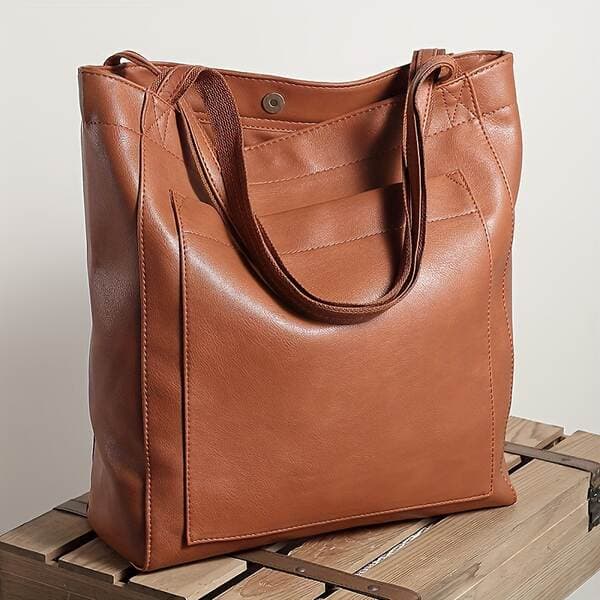 TEMU Vintage Oiled Leather Large Capacity Handbag Shoulder Bag Women's Leather Tote Bag