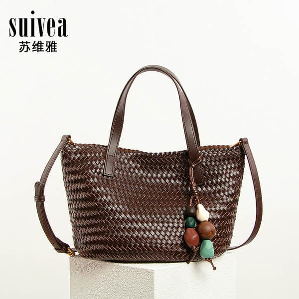 Large Capacity Autumn/Winter New Trendy Woven Hand-Carried Market Basket Tote Bag Soft Leather Hobo Commuter Shoulder Crossbody Bag For Women