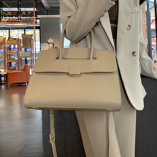 Cross-Border Women's Briefcase Commuter Textured Genuine Leather Original Niche Tote Bag Large Capacity Simple Handbag