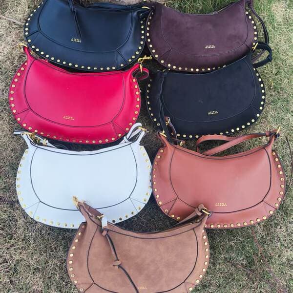 IS French Vintage Cross-border Hot-selling Studded Classic Half-Moon Bag Genuine Leather Shoulder Crossbody Bag Fashionable Handbag