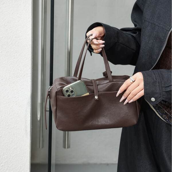 Genuine Leather Pillow Bag For Women - New European & American Retro Shoulder Bag, Large Capacity Boston Handbag For Commuting