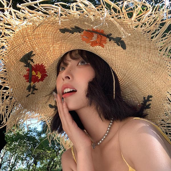 French Style Raffia Flower Straw Hat for Women - Summer Beach Wide Brim Sun Hat for UV Protection