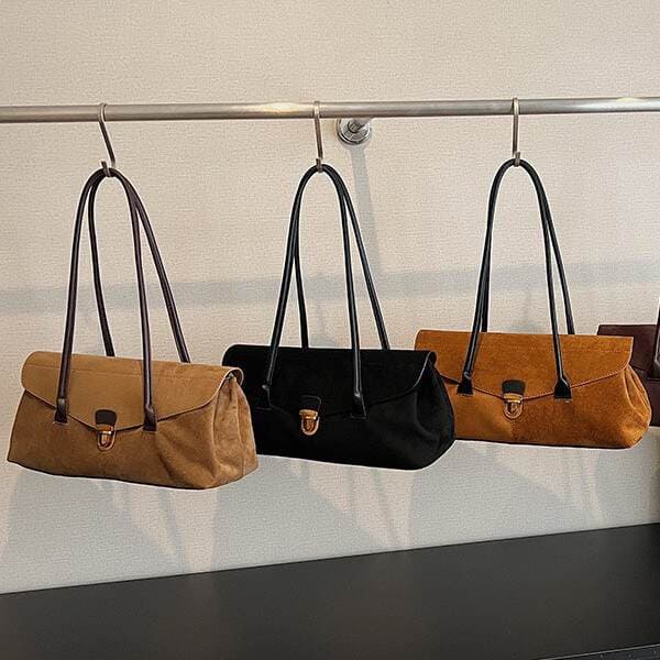 Women's Shoulder Bag High-Quality Suede Patchwork Underarm Baguette Bag Fashion Large Capacity Commuter Bag