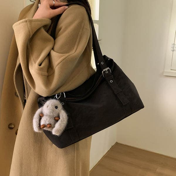 Large Capacity Suede Tote Bag For Women 2025 New Boston Bag Effortless Style Handbag Commuter Elegant Shoulder Bag