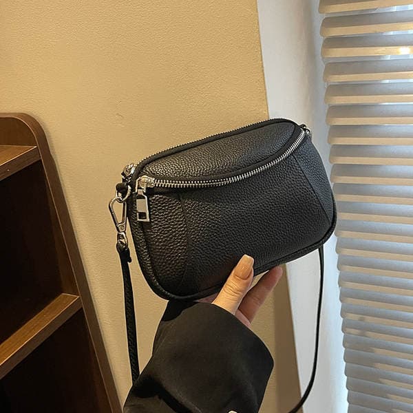 Genuine Leather Women's Handbag Summer New Fashion Simple Small Square Bag Retro Stylish Double Zipper Shoulder Crossbody Bag