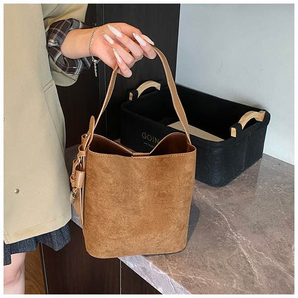 2025 New Matte Suede Mother-Daughter Bucket Bag For Women, Niche Luxury Large Capacity Retro Shoulder And Crossbody Bag