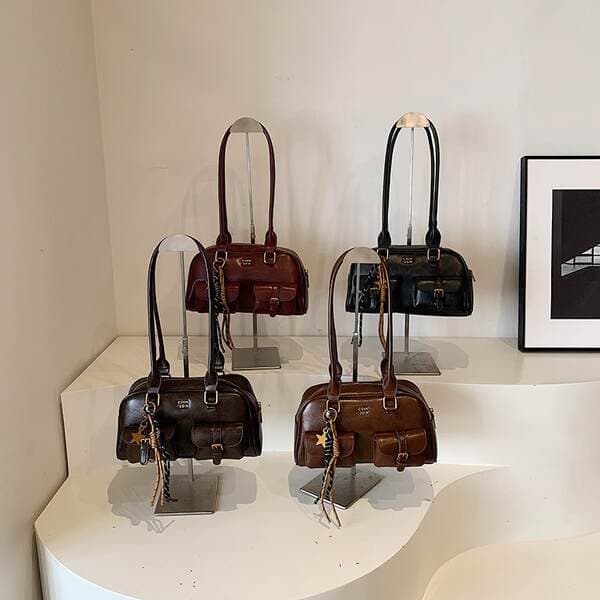 New Boston Pillow Bag Autumn Retro Maillard Niche Underarm Women's Bowling Bag