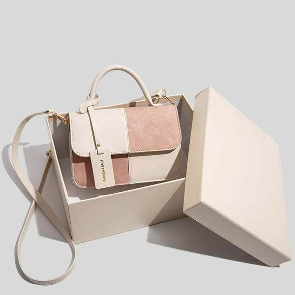 Women's Spliced Texture Niche Design Crossbody Bag French Retro Flap Small Square Bag