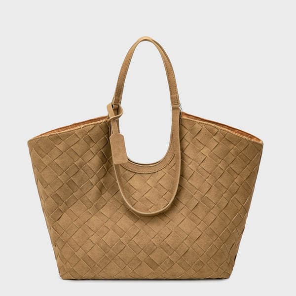 Retro Old Money Style Suede Tote Bag For Women 2025 Autumn New Large Capacity Woven Shoulder Handbag Underarm Bag