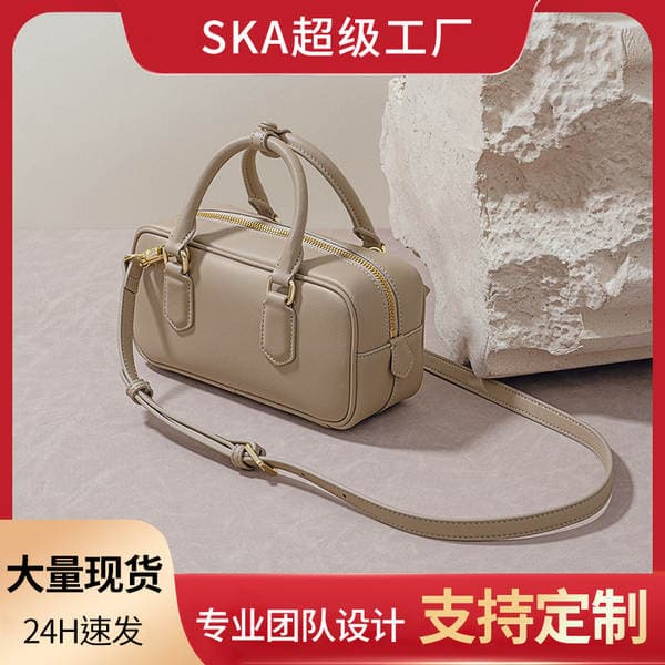 Hot Selling Women's Genuine Leather Boston Bowling Bag, Niche Design Pillow Crossbody Bag, Cowhide Handbag