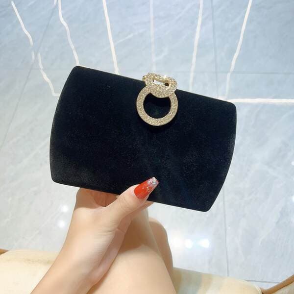 Cross-Border New Banquet Bag Rhinestone Buckle Evening Bag Velvet Clutch Chain Bag For Cheongsam And Formal Dresses