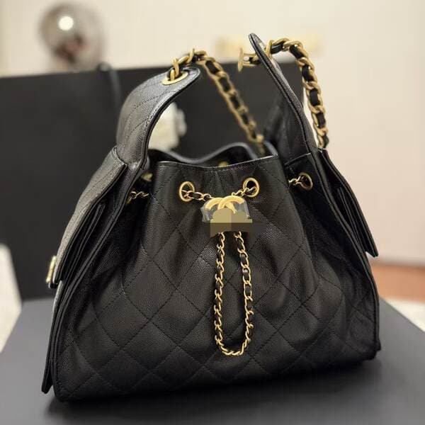 25bag Caviar Leather Hobo Drawstring 25C Bucket Bag Quilted Chain Shoulder Underarm Bag Hipster Bag For Women