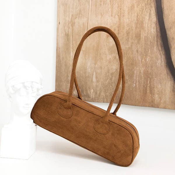 Fashionable New Niche Design Suede Baguette Bag For Women, Versatile Soft Touch Retro Plush Handbag Shoulder Bag