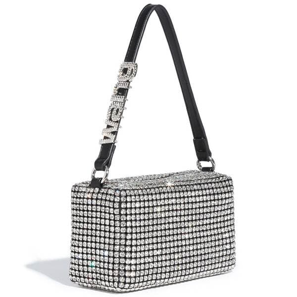 2026 Cross-Border Hot Sale Rhinestone Women's Bag Evening Clutch Crossbody Handbag Underarm Full Diamond Sparkling Square Bag