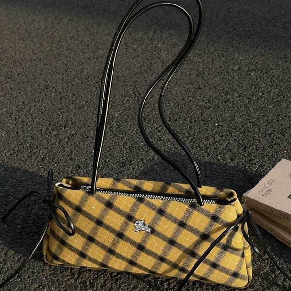 Korean Niche Plaid Canvas Baguette Bag For Women 2026 Spring New Trendy Versatile Commuter Shoulder Underarm Bag