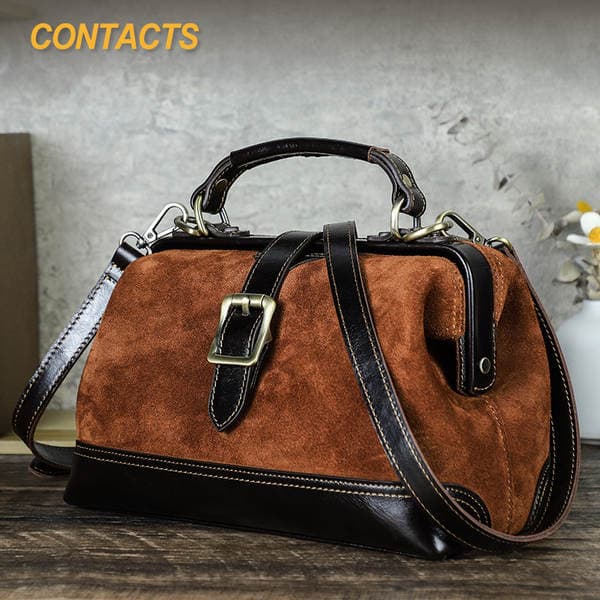 Black Angel High-Gloss Cow Suede Leather Doctor Bag Women's Genuine Leather Handbag And Crossbody Bag