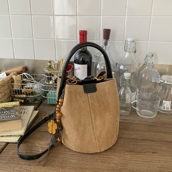 Retro Matte Suede Bucket Bag Lazy Style Fashion Handbag Tote Bag With Matching Pouch Casual Shoulder Crossbody Bag For Women