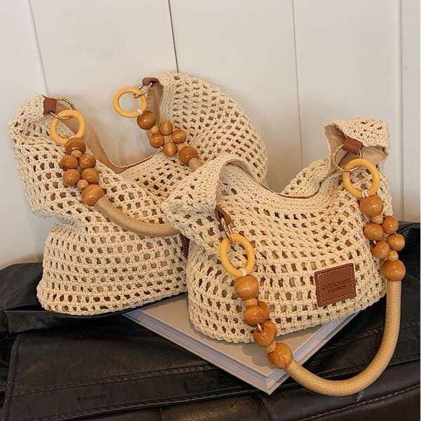 Beach Vacation Woven Bag For Women 2026 New Hollow-Out Knitted Handbag Large Capacity Shoulder Underarm Bag