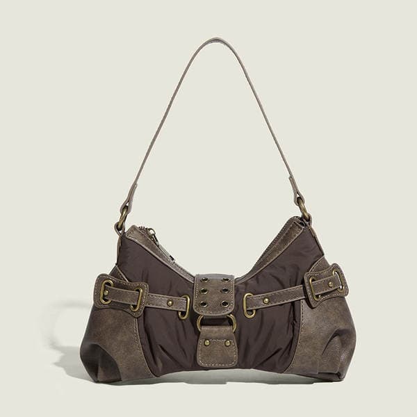 Retro Distressed Underarm Bag American Style Wasteland Aesthetic 2023 Autumn/Winter New Single Shoulder Handbag Studded Baguette Bag