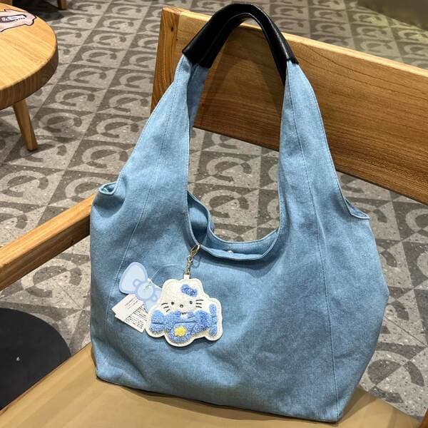 Korean Style Lazy Chic Denim Canvas Bag For Women 2025 New Large Capacity Tote Bag Academic Style Commuter School Bag