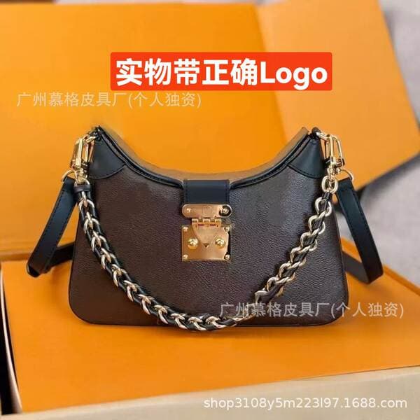 TWINNY Monogram Croissant Half-Moon Underarm Bag for Women, Genuine Leather Chain Lock Shoulder Crossbody Bag