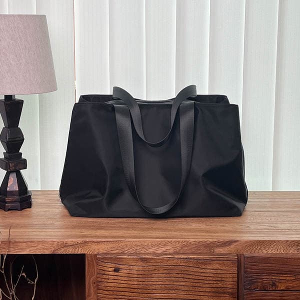 Oxford Cloth Tote Bag, Waterproof Nylon Commuter Bag, Black Canvas Laptop Handbag, Large Capacity
