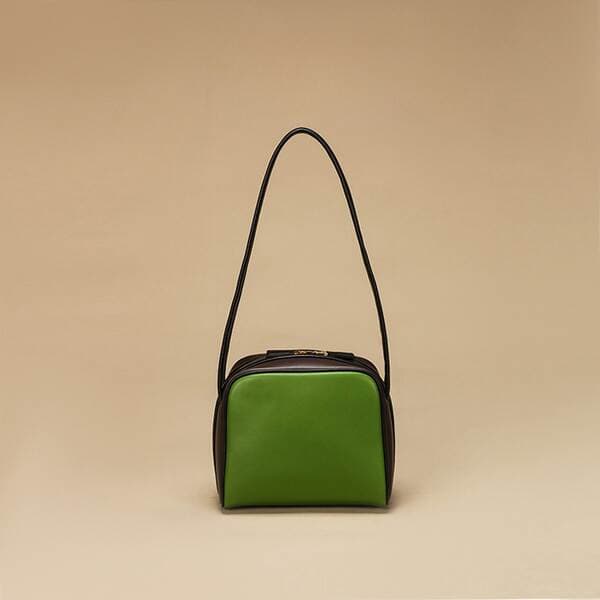 Women's 2025 New Arrival Niche Genuine Leather Small Square Bag Contrast Color Commuter Handbag Shoulder Underarm Baguette Bag