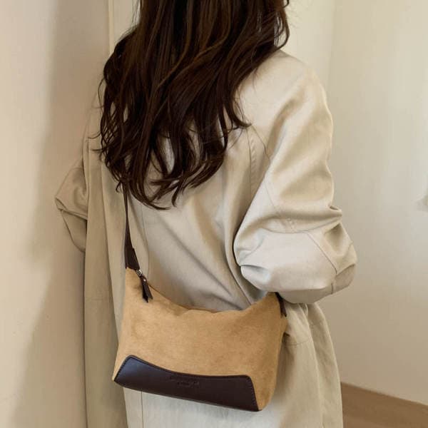 Cross-Border New Autumn/Winter Underarm Bag For Women, Trendy Color-Block Shoulder Bag, Large Capacity Casual Commuter Baguette Crossbody Bag