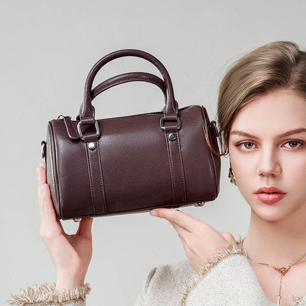 Boston Pillow Bag Top Grain Cowhide Leather Zipper Shoulder Bag Luxury Commuter Women's Small Handbag
