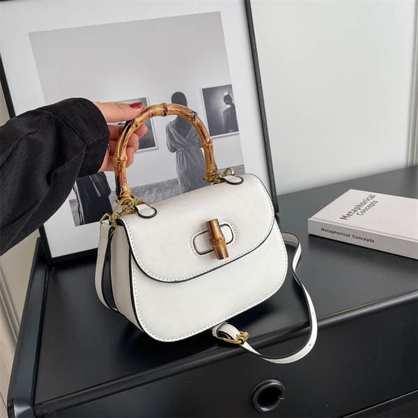 2026 New Spring/Summer Bamboo Joint Handle Bag For Women Versatile Shoulder Bag Niche Design Light Luxury Retro Saddle Bag