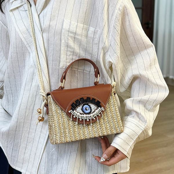 Cross-Border New Beach Vacation Straw Woven Bag For Women Trendy Individual Small Square Woven Shoulder Crossbody Box Bag