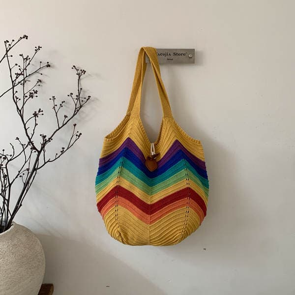 Beach Vacation Style Knitted Bag For Women, Fashionable Versatile Simple Shoulder Bag, Lazy Style Woven Tote Bag