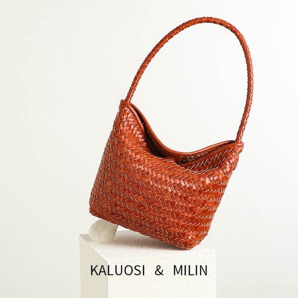Vacation Lazy Style Retro Casual Hand-Woven Bucket Bag, Handheld Market Basket Bag, Single Shoulder Underarm Bag
