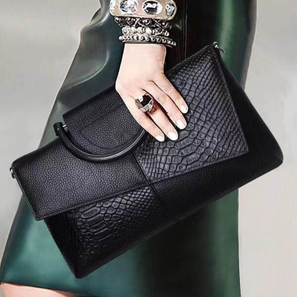 Women's Genuine Leather Clutch Bag 2023 New Large Capacity Banquet Handbag Crocodile Embossed Fashion Elegant Crossbody Bag