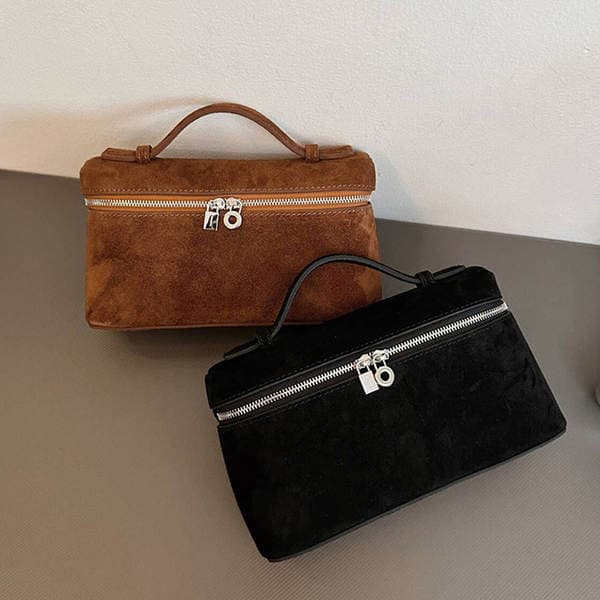 L19 Genuine Leather Handbag Matte Suede Lunch Bag Makeup Bag Shoulder Crossbody Bag Street Style