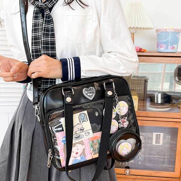 Cute Girls' Soft Style Student Ita Bag, Transparent Japanese Academy Style JK Doll Bag, Shoulder and Crossbody Bag
