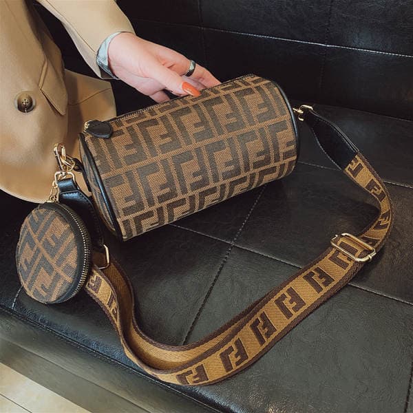 Canvas Cylinder Bag For Women 2025 New Fashion Retro Print Boston Bag Shoulder Crossbody Pillow Bag