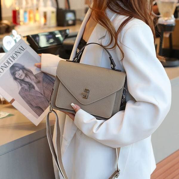 Cross-Border European & American Style Genuine Leather Women's Handbag 2025 Summer New Commuter Messenger Bag French Crossbody Small Square Bag