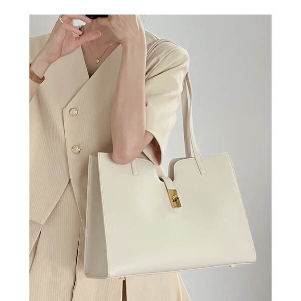 Women's Cowhide Tote Bag Casual Commuter Large Capacity Briefcase Ins Style Shoulder Underarm Handbag