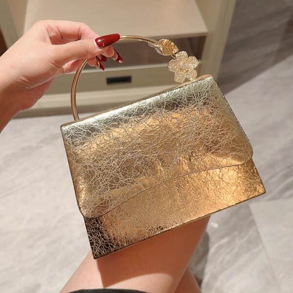 New Patent Leather Flap Evening Bag Gold Bracelet Handle Handbag Party Clutch