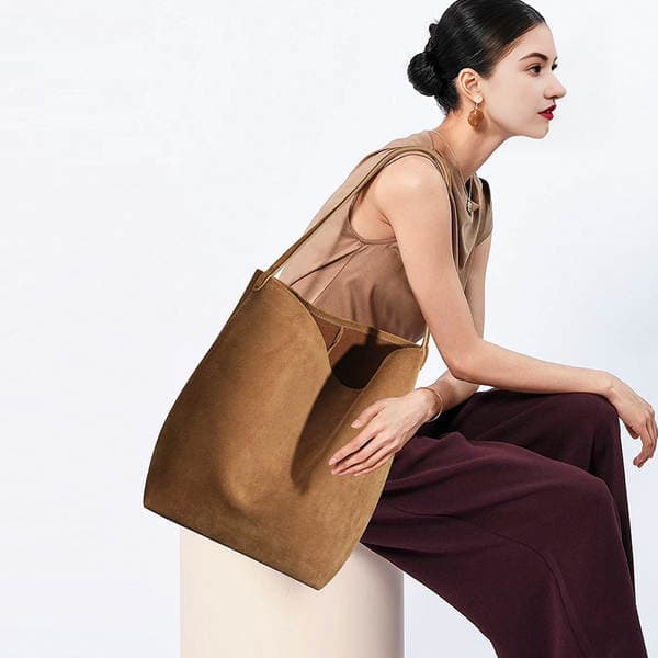 2024 New Women's Suede Commuter Shoulder Bag - Large Capacity Premium Matte Cowhide Bucket Bag