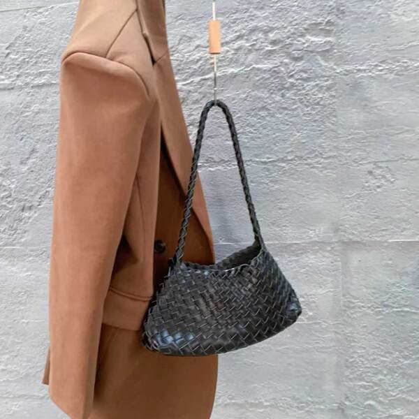 Dragon Diffusion Women's Woven Leather Bag Retro Shoulder Handbag Underarm Bag Baguette Bag