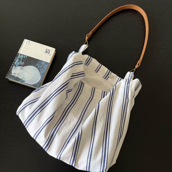 French Romantic Blue Striped Tote Bag - Niche Texture Commuter Shoulder Bag, Versatile Women's Leather Strap Underarm Bag